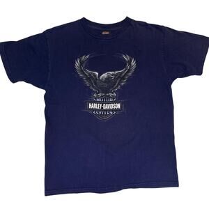 Brunswick Harley-Davidson T-Shirt Blue Graphic Short Sleeve USA Made - Large